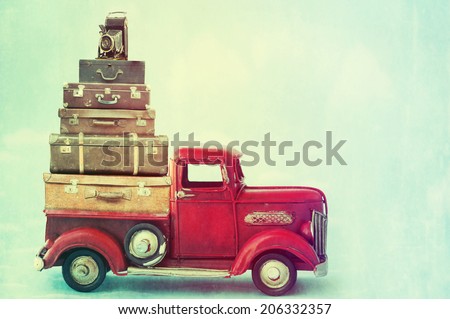 Vintage suitcases with camera