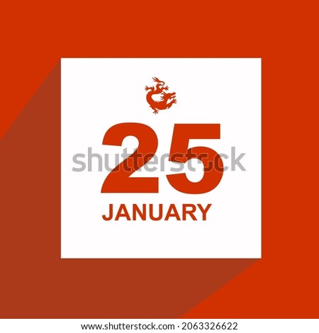 Calendar January 25 icon illustration with chinese zodiac or shio dragon logo design. Chinese New Year, year of dragon. Chinese holiday symbol. Flat Design