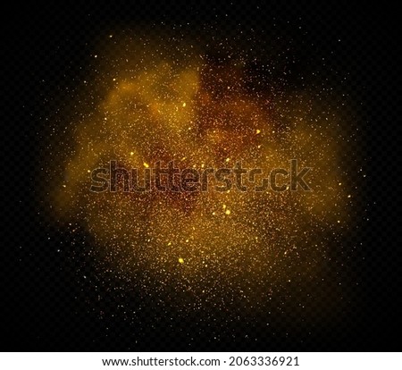Gold dust sequins, cloudy abstract elements on transparent background, gold sequins. Vector illustration.