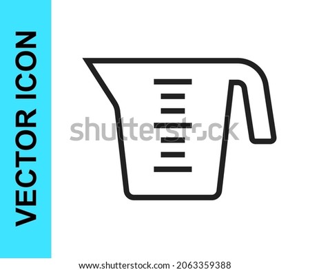 Black line Measuring cup to measure dry and liquid food icon isolated on white background. Plastic graduated beaker with handle.  Vector