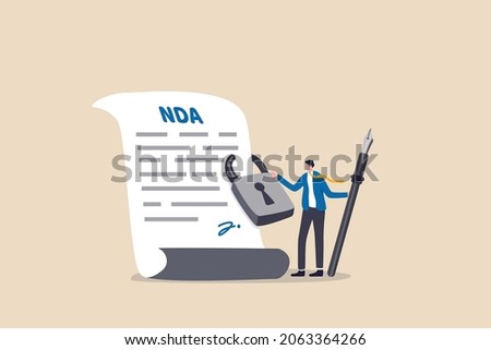 NDA, Non disclosure agreement contract signing, legal confidential document for working employee acknowledge concept, confidence businessman holding signing pen with NDA locked with padlock document. Royalty-Free Stock Photo #2063364266