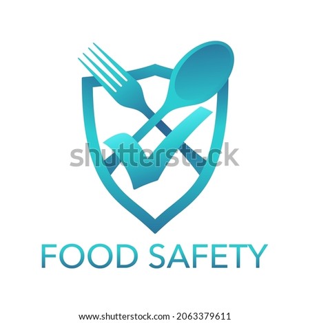 Food safety - scientific discipline that prevent food-borne illness. Cooperation of handling, preparation, and storage of food. Isolated modern vector emblem Royalty-Free Stock Photo #2063379611