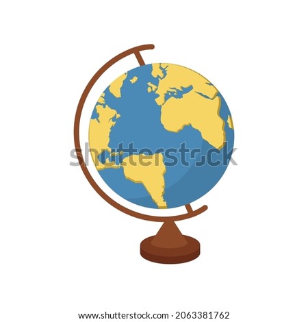 Cartoon style globe model. School supplies. Isolated on white. Clip art element. 