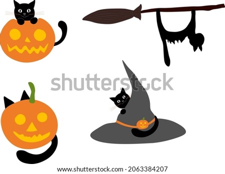 Set of halloween icons with pumpkins and cats