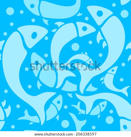 Four blue round signs with fish in vector