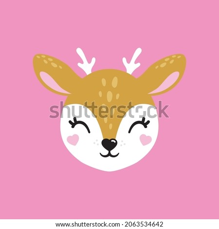 Deer cute portrait ,poster logo kids room decor t-shirt design print. Baby animals, wild animals. Perfect for greeting card, poster, invitation, print design, baby shower, t-shirt logo Royalty-Free Stock Photo #2063534642