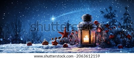 Christmas Lamp and Shooting Star Background Royalty-Free Stock Photo #2063612159