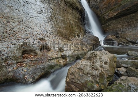 Landscape of Miner's Falls captured with motion blur, Pictured Rocks National Lakeshore, Michigan's Upper Peninsula, USA