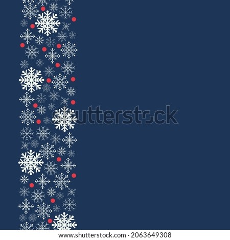Winter border with snowflake and space for text. Christmas card on blue background. Vector illustration