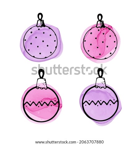 Doodles on colorful spots for design with Christmas decoration