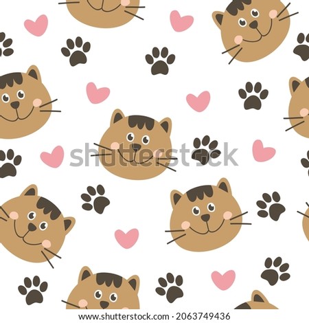 Seamless pattern with cute cat face isolated on white background. It can be used for wallpapers, wrapping, cards, patterns for clothes and other.