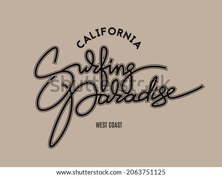 Surfing logo template. Vintage emblem with hand drawn lettering California Surfing paradise for surf club or t shirt print.