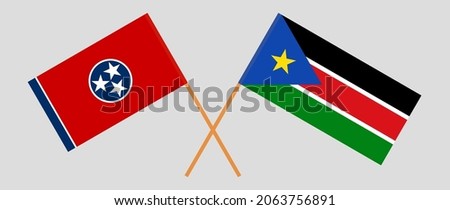 Crossed flags of the State of Tennessee and South Sudan. Official colors. Correct proportion