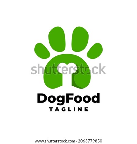 illustration of an animal footprint with a bone inside. dog food logo template.