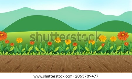 Beautiful outdoor nature scene background view from porch illustration