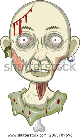 Creepy zombie face on white background illustration