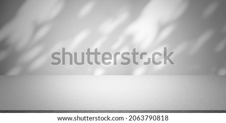 Background Light Grey Concrete Perspective Room,Shadow Leaf from Window Backdrop,Table Product,Overlay Kitchen Counter Bar Desk Construction Template Minimal Mockup Podium Space Mortar Grey Stone.