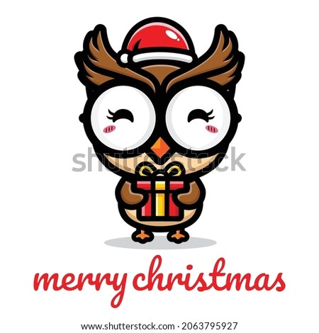 cute owl is celebrating christmas