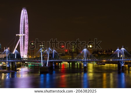 The Millennium Wheel and Houses of Parliament, night shot with a long exposure