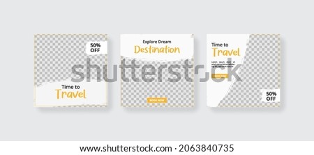 Social media template post for travel ads. Web banner with white and yellow color.
