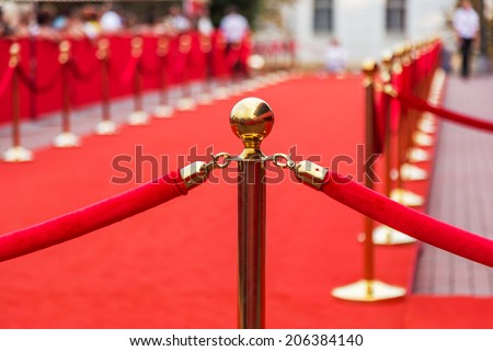 Way to success on the red carpet (Barrier rope)  Royalty-Free Stock Photo #206384140