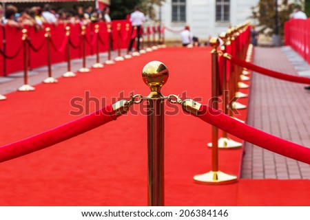 Way to success on the red carpet (Barrier rope)  Royalty-Free Stock Photo #206384146