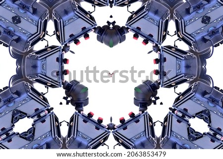 Kaleidoscopic abstract pattern. blue colour with white background