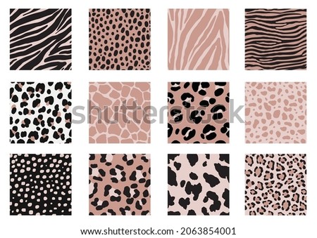Safari - Animal Print vector illustrations. Seamless pattern. Abstract pattern - Zebra, leopard, giraffe Royalty-Free Stock Photo #2063854001