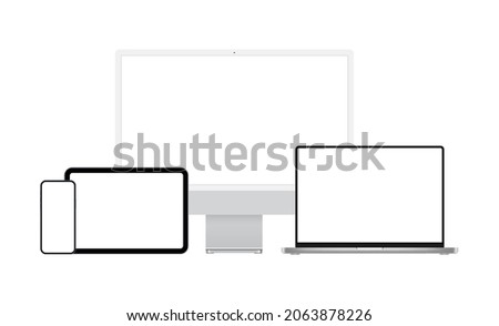 Set of Modern Devices - Computer Monitor, Laptop, Tablet, Smartphone. Mockups to Showcase Your Web-Site Design. Vector Illustration
