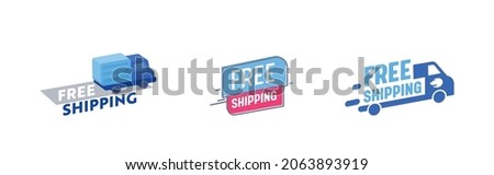 Free Shipping Isolated Logo, Icons or Emblems with Truck, Delivery Service Logistics Badges, Fast Cargo Transportation to Customer. Freight Logistic Merchandise Business. Vector Illustration