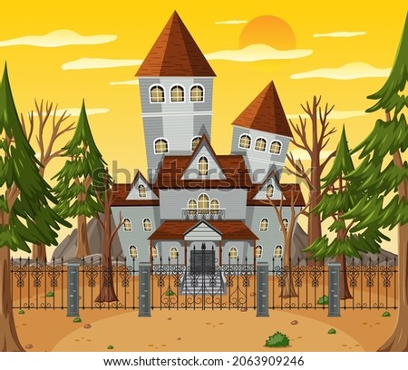 Haunted halloween mansion at daytime illustration