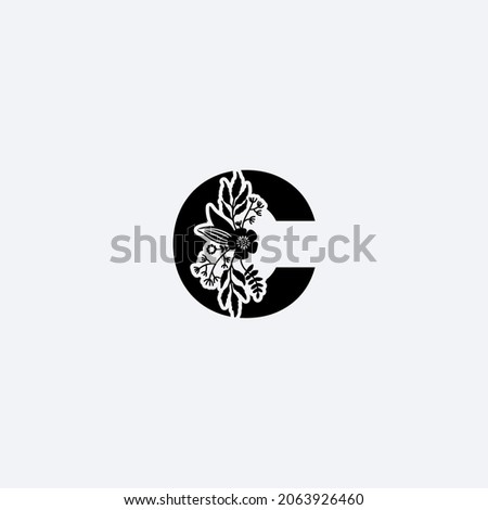 letter C leaf icon logo design concept, floral logo, icon, sign vector, vintage letter logo, classical lettering