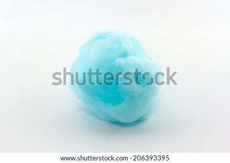 Blue spun sugar on white background, Cotton Candy.