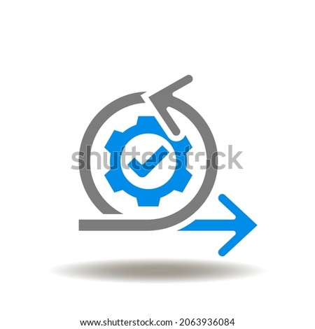 Vector illustration of arrows round cycle process with gear and check mark. Symbol of agile development methodology. Icon of scrum cycle developing. Royalty-Free Stock Photo #2063936084
