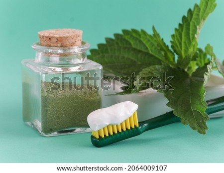 Tuthbrush witrh toothpaste made from natural ingredients(calendula,nettle).