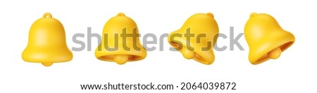 3d notification bell icon set isolated on white background. 3d render yellow ringing bell with new notification for social media reminder. Realistic vector icon Royalty-Free Stock Photo #2064039872