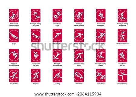 Winter sports icons set, vector pictograms for web, print and other projects. All olympic species of events. Royalty-Free Stock Photo #2064115934