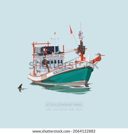 Thai fishing boat, vector illustration and design.
