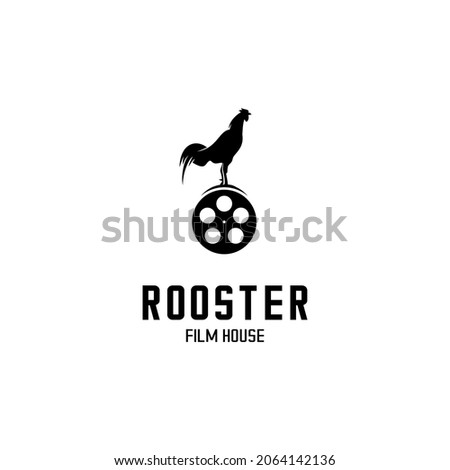 vector illustration of rooster, film studio logo, film roll