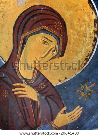 Medieval Virgin Mary Icon Painted on Church Wall