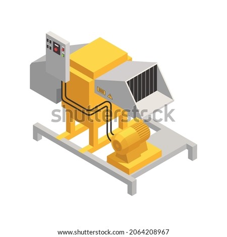 Sawmill timber mill lumberjack isometric composition with isolated image of electric appliance vector illustration