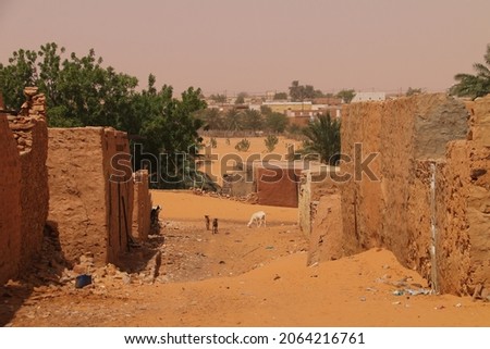 Ancient town of Chinguetti in Mauritania. A view of ruins, streets and mosques in the old town