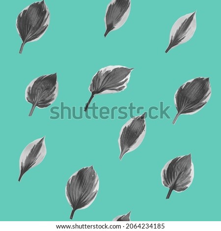 Seamless texture with monochrome hosta leaves.