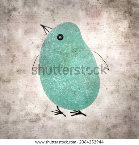 stylish textured old paper background with sea glass pebble penguin