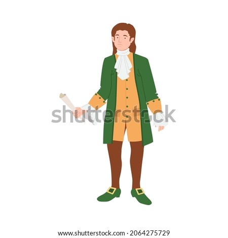 Man in historical costume of 18th century. Rococo fashion cartoon vector illustration Royalty-Free Stock Photo #2064275729