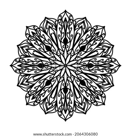 vector illustration of big beautiful floral lace mandala, isolated design object, black and white outlines