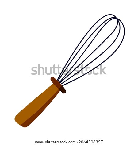 Whisk for cooking. Whipping up food. Kitchen utensils. Tool for blend ingredient. Flat cartoon