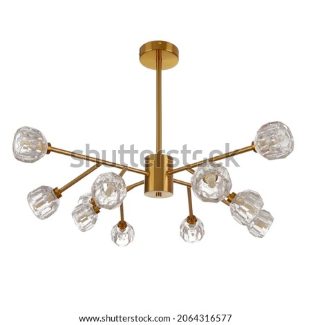 Gold tone chandelier on a white background. Chandelier for apartment decor Royalty-Free Stock Photo #2064316577