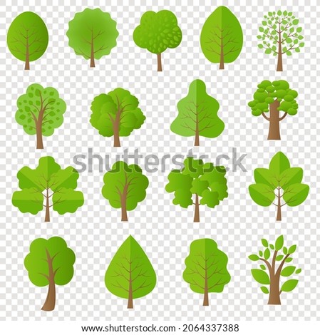 Green Tree Set Isolated Transparent Background , Vector Illustration