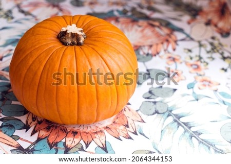 Orange cinderella pumpkin on the natural ornament textile napkin.